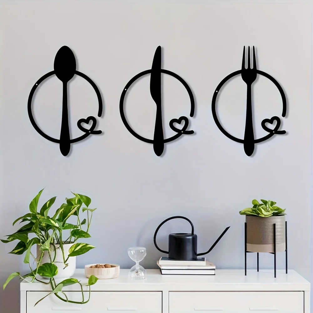 CIFBUY Metal Wall Art Cutlery Decor Set 3Pcs Fork Spoon Knife Hanging Sign Vintage Kitchen Home Room Accessories Wall Decor