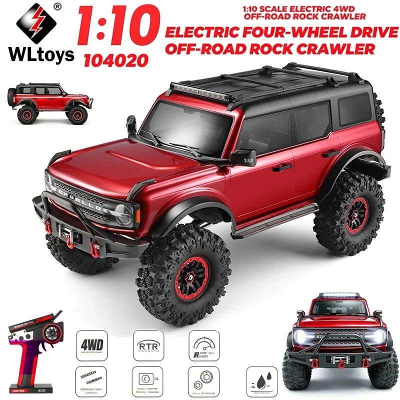 WLtoys 1/10 Scale 104020 High-Speed 2.4G 4WD RC Car with 550 Motor Remote Control Off-Road Rock Crawler Toy for Kids And Adults