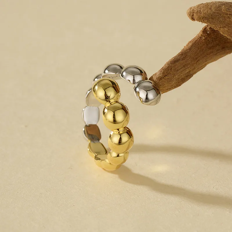 

S925 sterling silver women's ring gold-plated zircon bubble dual color splicing fashion jewelry party accessories