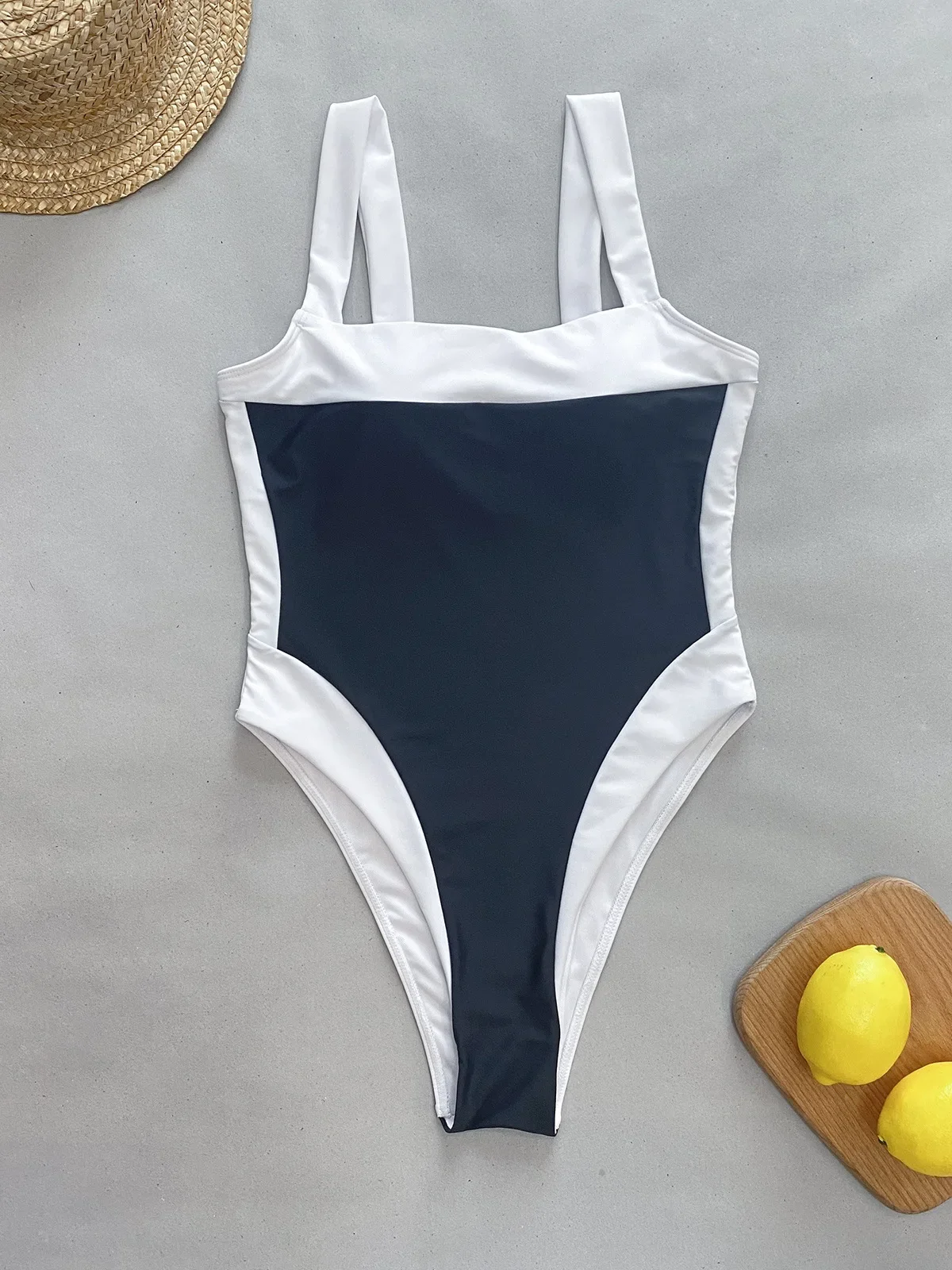 

Sexy 3D White Black Color Block Swimsuit One Piece Bodysuits Bikinis High Waist Thong Swimsuit Swimwear Bathing Suit Biquini