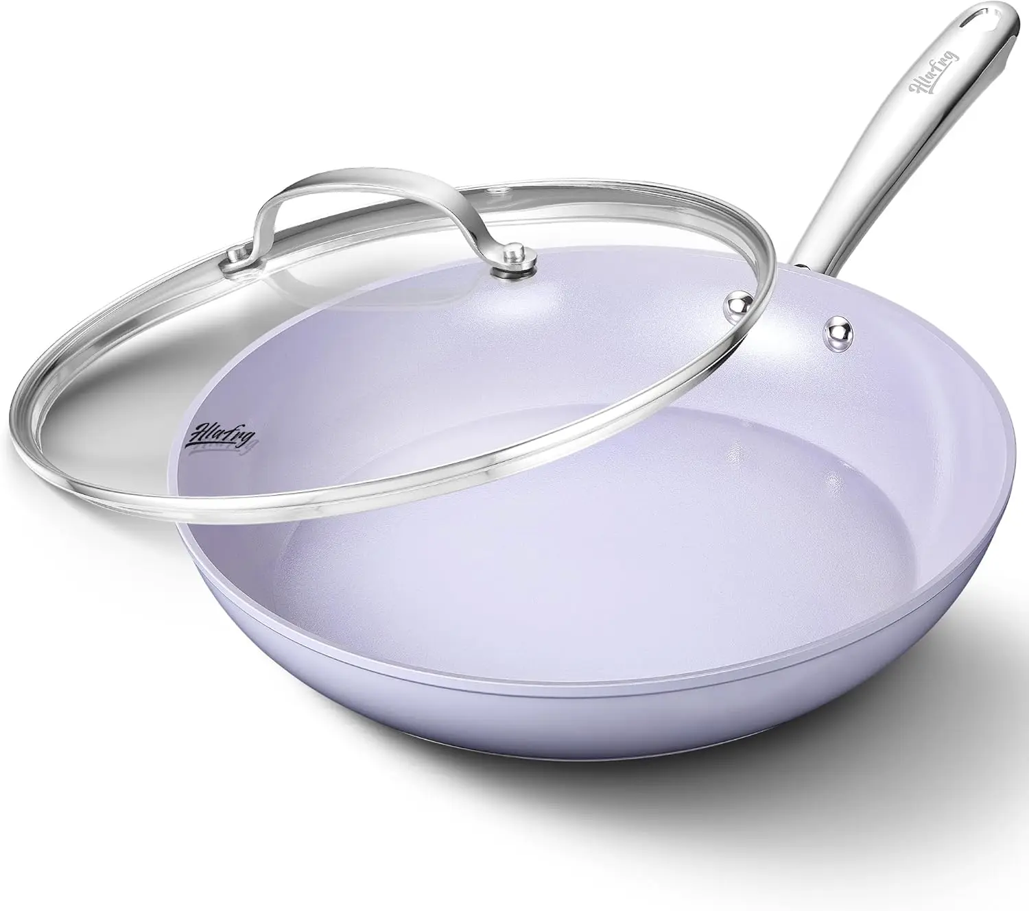 

HLAFRG 12 Inch Nonstick Frying Pan with Lid, Ceramic Skillet, Omelet Pan,Heat-Resistant Handle,All Stoves Compatible, Purple