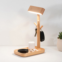 Solid Wood Rotating USB Charging Makeup Dimmable Small Recharge Magnetic Wall Lamps Storage Tray with LED Light for Bedroom