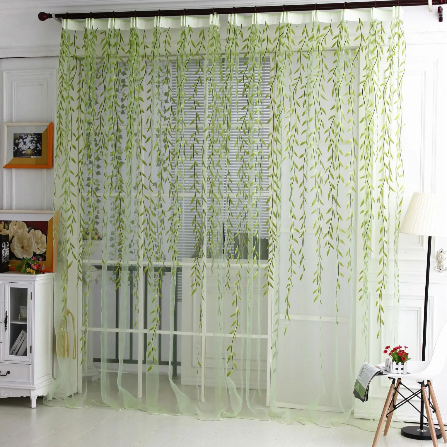 

Offset Willow Leaf Window Screens Yarn Tulle Curtains for Living Dining Room Bedroom Finished Can Be Customized To Size