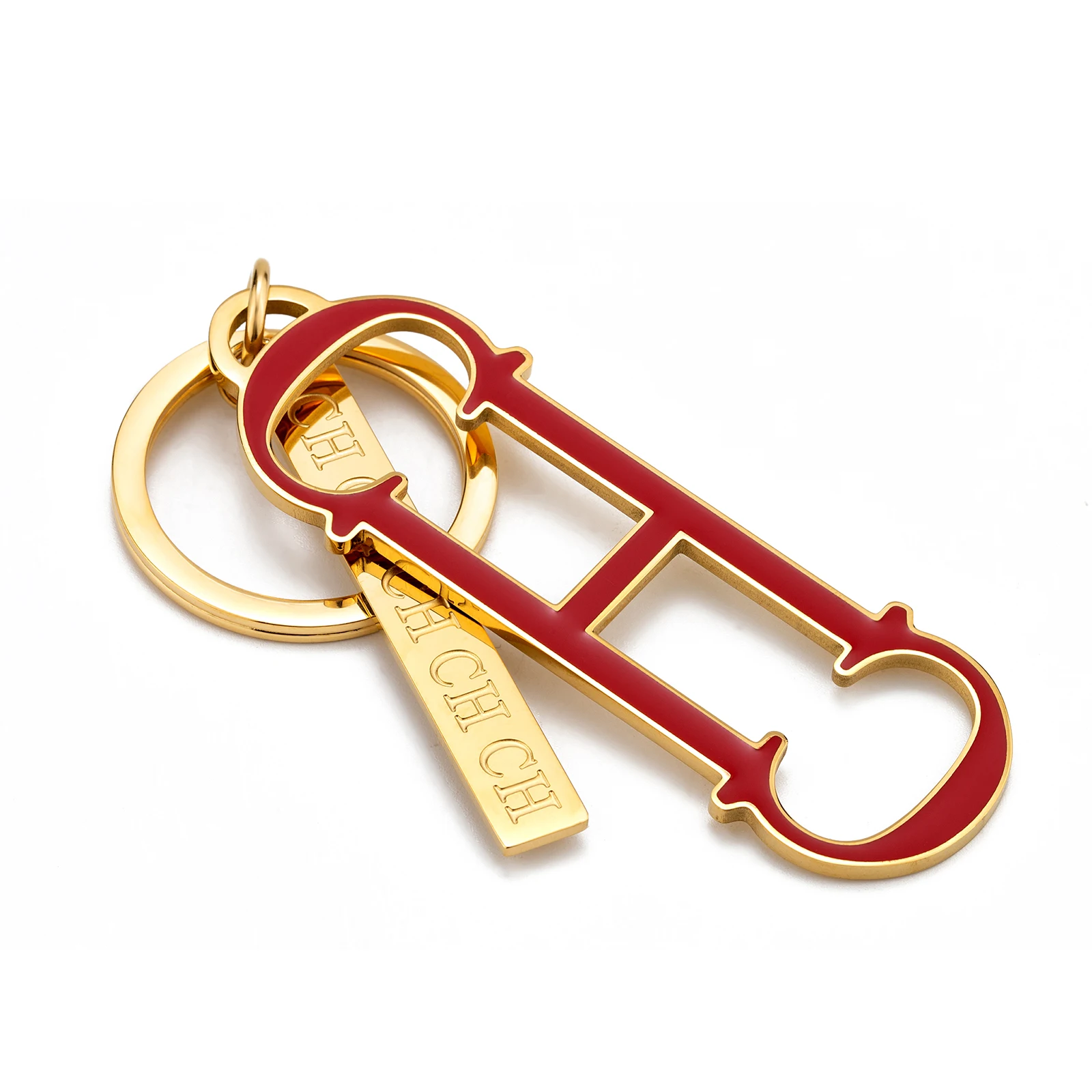CH Shape Enamel Keychain Gold Tone Metal Car Key Holder Unisex Fashion Bag Charm Luxury Accessory Pendant Keyring