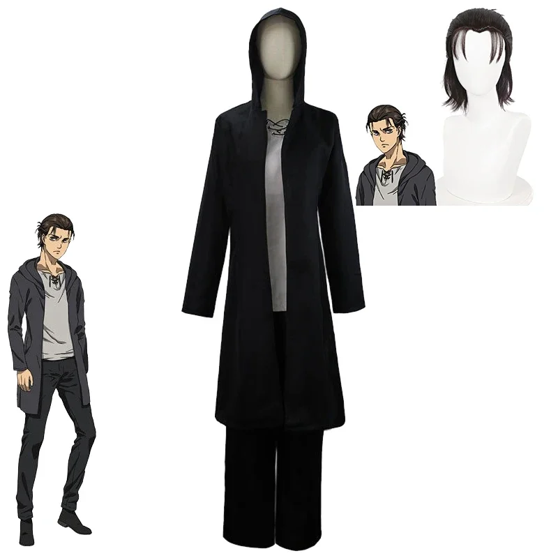 アニメ進撃の巨人ファイナルシーズンエレンイェーガーコスプレ衣装ウィッグフルセットフード付きジャケット-tシャツパンツ男性ハロウィン