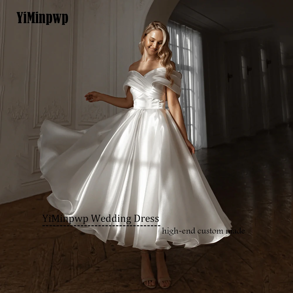 فستان زفاف ميدي مكشوف الكتفين من الساتان على شكل حرف a طول الكاحل عاجي رداء حفلات العروس مخصص مشد بسيط فيستدوس دي نوفيا #6