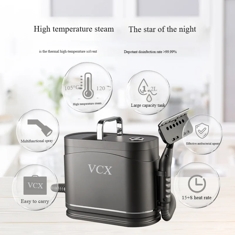 1500W High Temperature Steam Cleaner 1.2L Water Tank Sterilization Air Conditioning Kitchen Car Steaming Cleaner House Cleaning