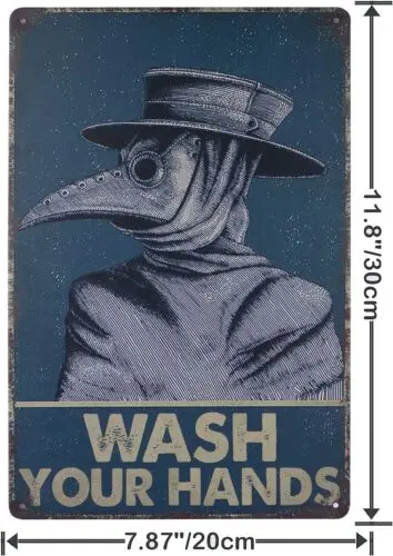 Retro Signs Wash Your Hands Vintage Metal Tin Signs Plague Doctor Wall 8x12