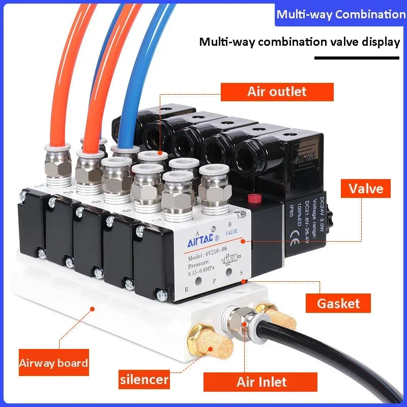 4V210-08 diverter station solenoid valve 11 15 solenoid valve DC12V 24V AC220V with accessories 5-way 2-position solenoid valve