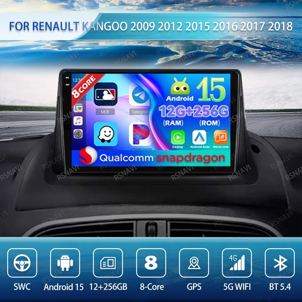 Android 15 Car Radio For Renault Kangoo 2009 2012 2015 2016 2017 2018 GPS Stereo 5G WIFI 4G LTE Head Unit Wireless Carplay Auto