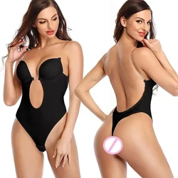 Sexy Women Bodysuit U Plunge Backless Body Shaper Deep V-Neck Shapewear Thong Shapers Push Up Invisible Underwear for Wedding