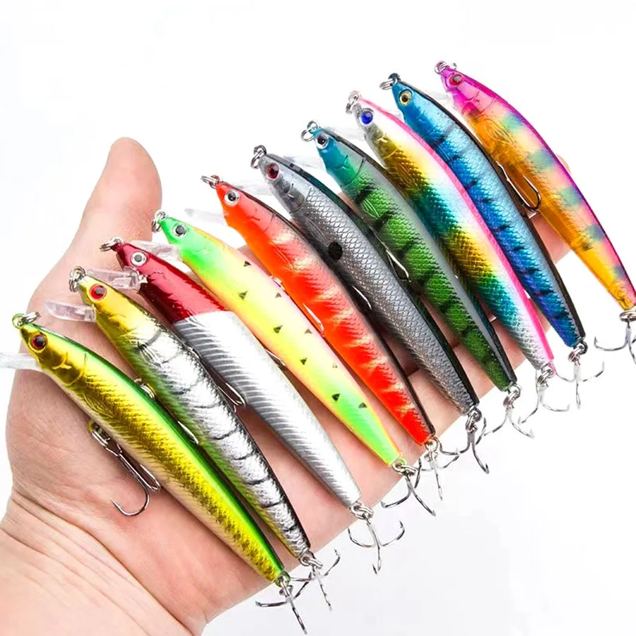 10PCS Jerkbait Minnow Swimbait Surface Crankbait Fishing Lures Hard Bait Artificial Wobblers For Pike Trolling Fish Striped Bass