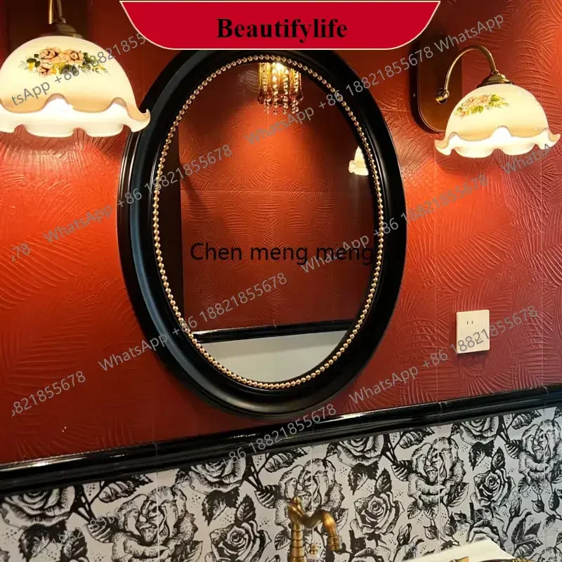 

M138Retro French Oval Black Medieval Bathroom Mirror Decorative Mirror Frame Bathroom Bath Mirror Smart