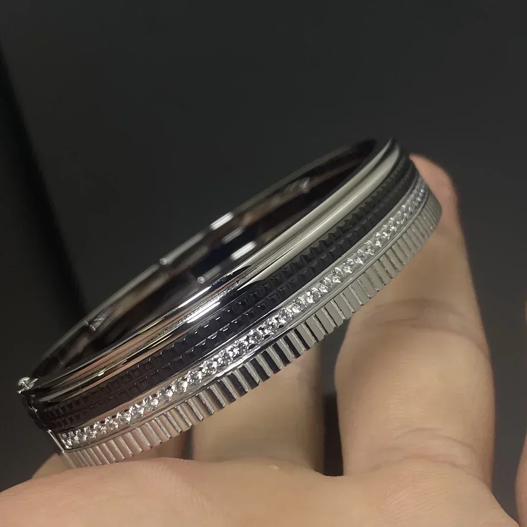 Bracelet exquis en argent sterling S925, bracelet à bord d'engrenage en diamant noir et platine, PBGGG, adapté aux banquets, au roman