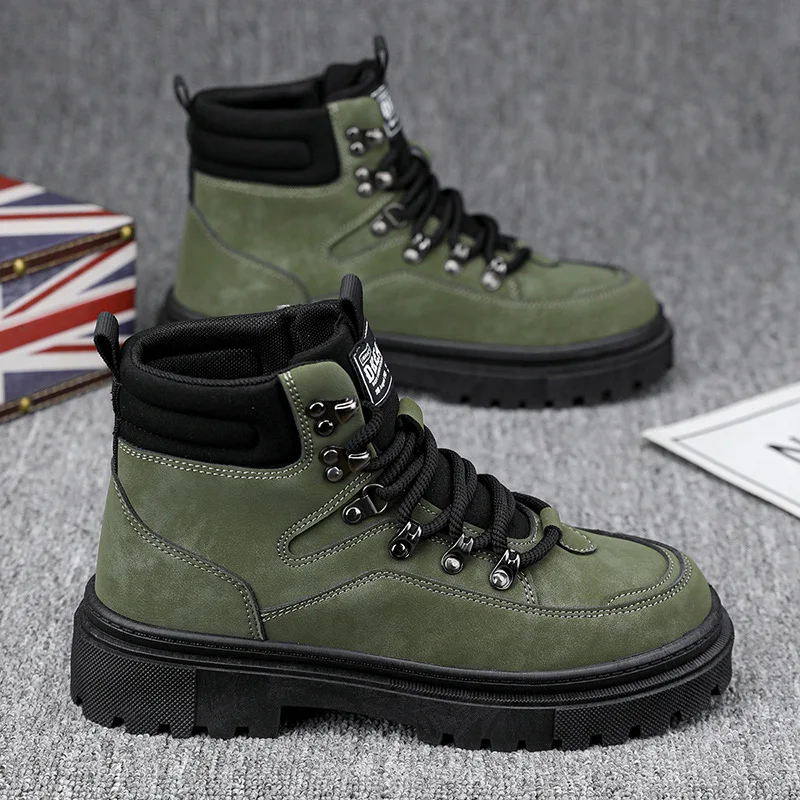 

High Quality Men's British Style High Top Work Boots 2026 New Soft Leather Ankle Boots Casual Non-Slip Rugged Outdoor Footwear