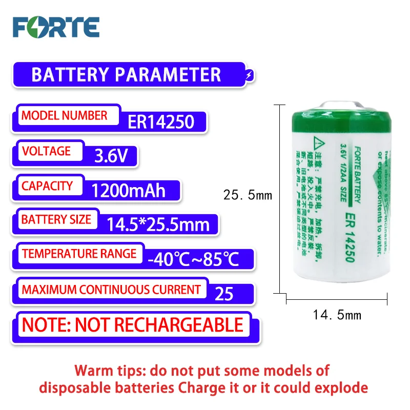 Forte ER14250 3.6V lithium battery suitable for PLC servo absolute value encoder wireless temperature probe