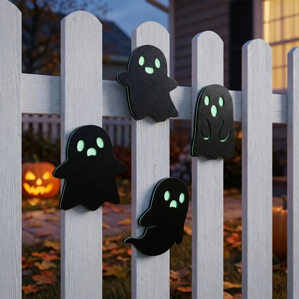 4/8PCS Anti-slip Glow-in-the-dark Coasters Dark Style Luminous Wooden Pumpkin Coasters Spooky Heatproof