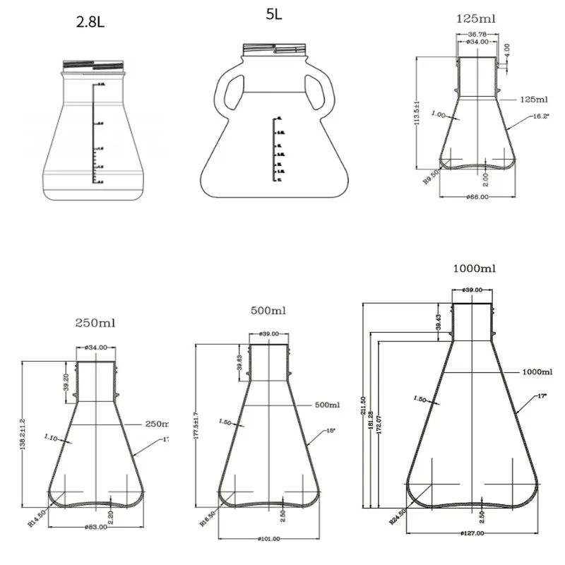 Ikeme 5l balão erlenmeyer estéril plástico fundo redondo cultura celular garrafa erlenmeyer cônica com tampa de membrana de filtro