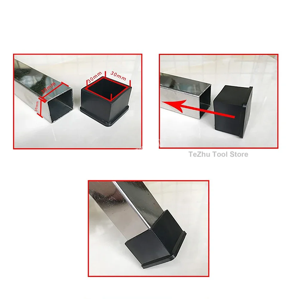 Square PVC Rubber Chair Leg Caps Non-slip Table Foot Dust Cover Socks Floor Protector Pads Pipe Plugs Furniture Leveling Feet