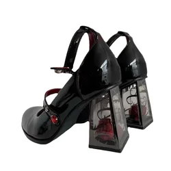 New Spring and Summer Shoes Large Size Rose Chunky Heels European and American Mary Jane Shoes Vintage Single Shoe Women JK