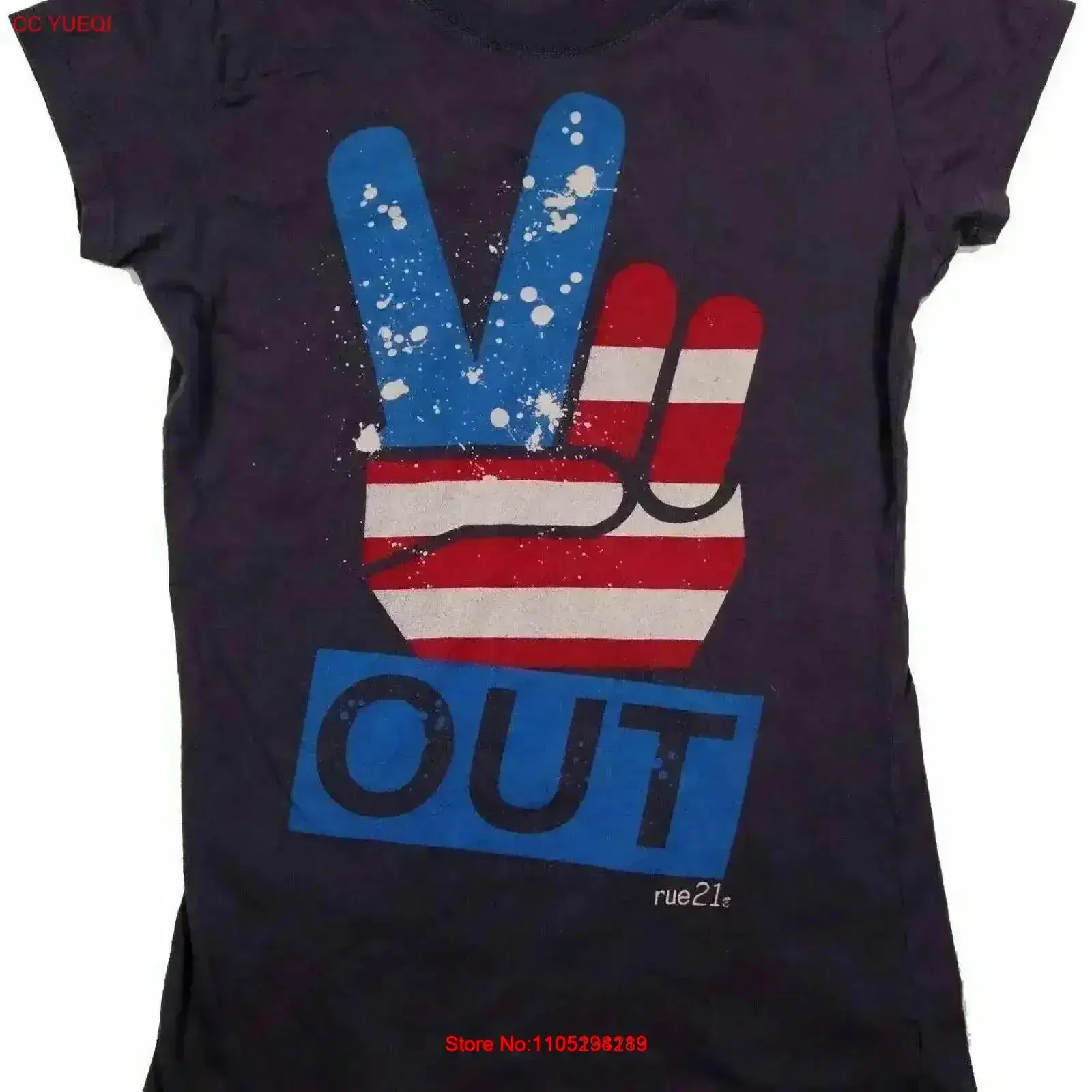 Camiseta vintage PEACE OUT RUE 21 símbolo bandera americana Bye cap manga grande lavado cómodo elegante moda vintage lavado