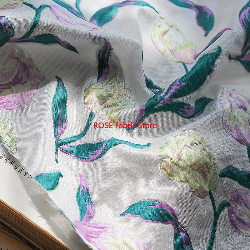 1 meter Yarn Dyed Tulip Flower Embossed Jacquard Fabric Spring and Summer Polyester Dress Fabric