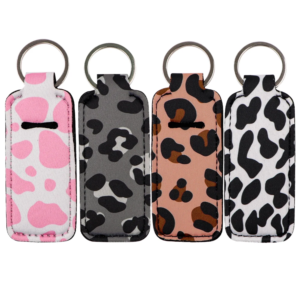 

Leopard Print Creative Clip On Lipstick Holder Keychain Portable Lipstick Cases Cover Balm Holders Keyring Gift
