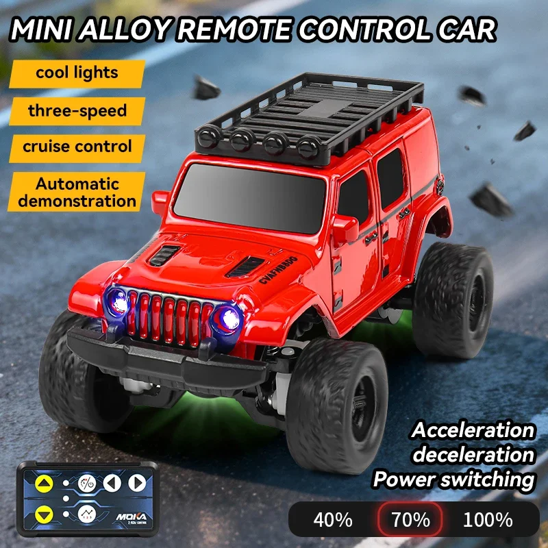  ZWN 1:64 RC Mini Desktop Alloy Car With LED Lights 2.4G Cruise Remote Control Car Off-road Climbing Vehicle Toy for Kids Gift