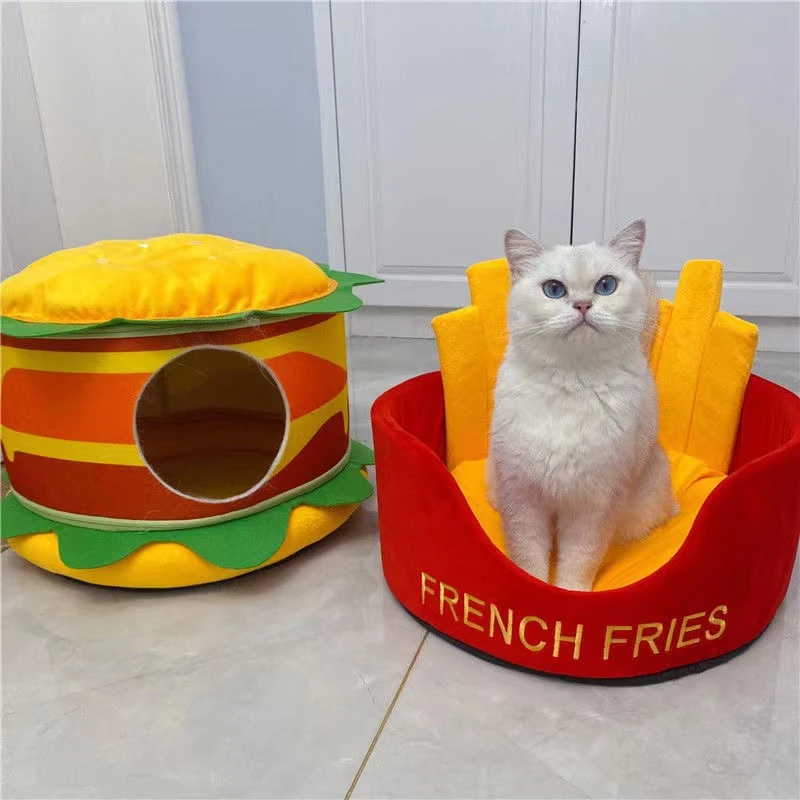 

Cute Hamburger French Fries Cat Dog Teddy Corgi Kennel Cat Bed Cat Litter Four Seasons Universal Cat Hammock Tent Pet Beds