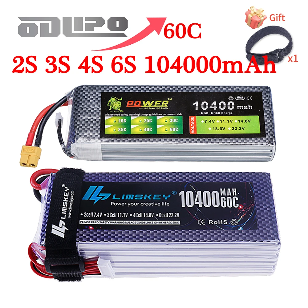 7.4v 11.1v 14.8v 22.2v 10400mAh Lipo Batterry For RC Quadrotor Drones Racing Car Boats Parts 2s 3s 4s 6s Rechargeable Battery