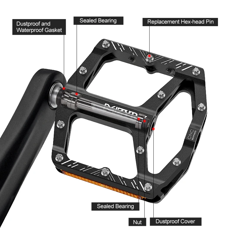 Reflective Mountain Bike Pedals 3 Bearings Road Bicycle Pedal Non-Slip Aluminum Alloy MTB Pedals Waterproof Bicycle Accessories