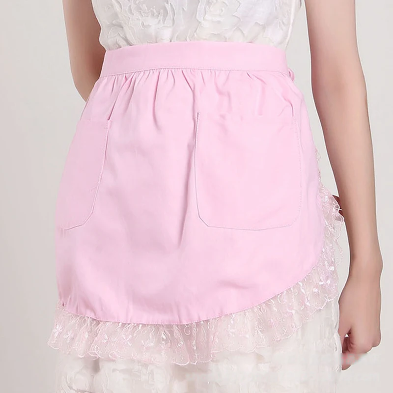 Lovely Lace Women Home Apron Work Supermarket Flower Coffee Shop Salon Bar Half Waist Short Bib Waitress BBQ Kitchen Pinafore