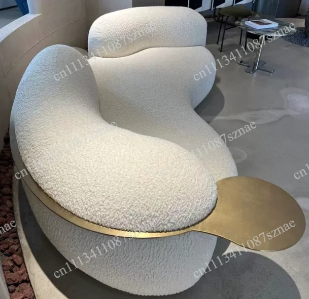 Cream wind creative curved sofa light luxury Italian minimalist pea small apartment guest leisure lamb wool fabric sofa