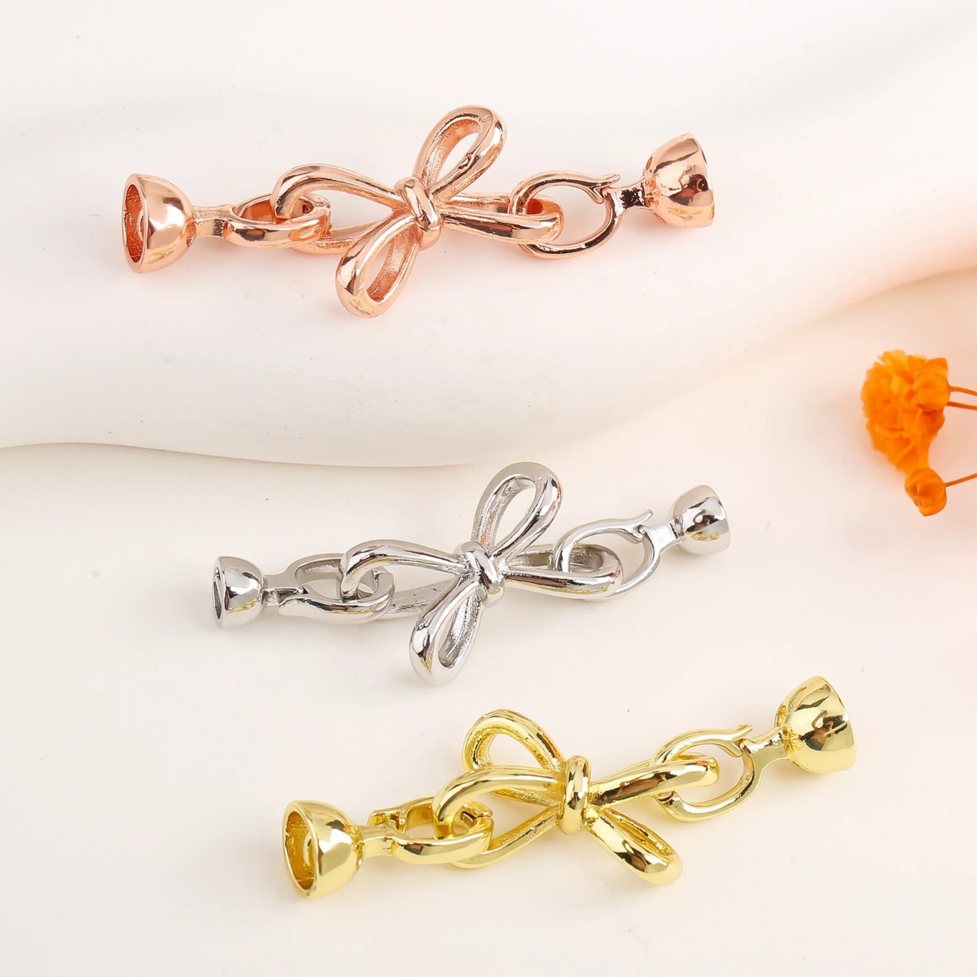

1 piece DIY Jewelry Making Connector 18K Copper Gold Plated Bow Glossy Pearl Necklace Bracelet End Buckle Material Accessories