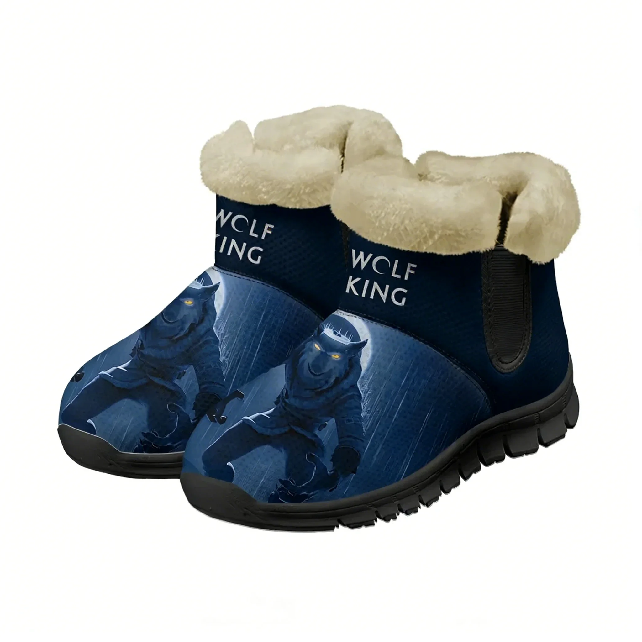Bota de neve Wolf King para homens e mulheres, bota quente para adolescentes, alta qualidade, personalizada, moda casual, tênis leve, sapatos personalizados