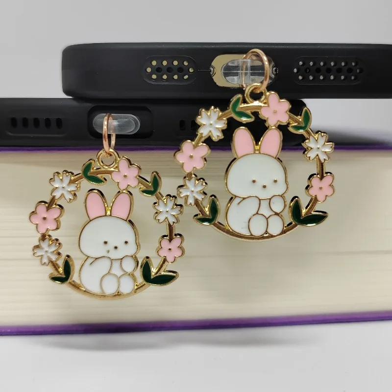 

Sweet Phone Dust Plug Flower Wreath Rabbit Charge Port Plug for IPhone Type C Dust Protection Stopper Pendant Ladies Gift