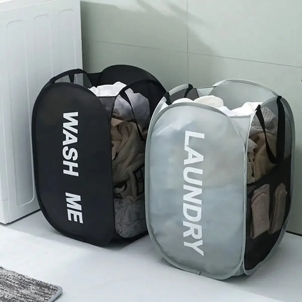 

Portable Mesh Pop Up Laundry Hamper Wide Opening Breathable Collapsible Space-Saving Laundry Basket Dorm Travel Bathroom Items