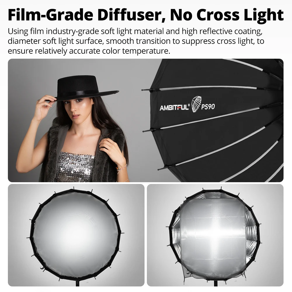 Ambitful PS60 60cm PS90 90cm PS120cm تحديث 120cm الإفراج السريع عن قاعدة Bowens Elinchrom مربع ناعم عميق مقوي الشبكة