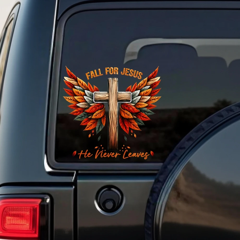 Car Stickers And Decals, Vinyl Decals, Fall For Jesus He Never Leaves, Automotive Decals, Funny Bumper Stickers(1pc)