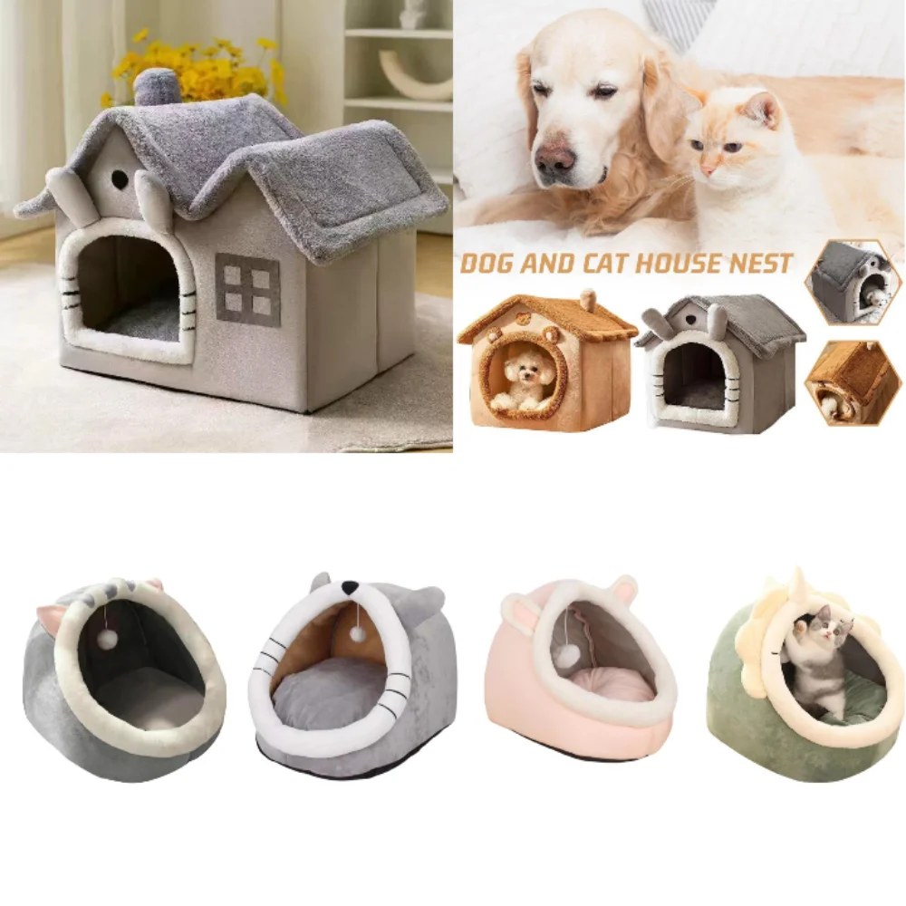 

Складной домик-лежанка для собак и кошек, теплый зимний матрас-гнездо для мелких и средних пород, корзина для домашних животных, диван-пещера для щенков
