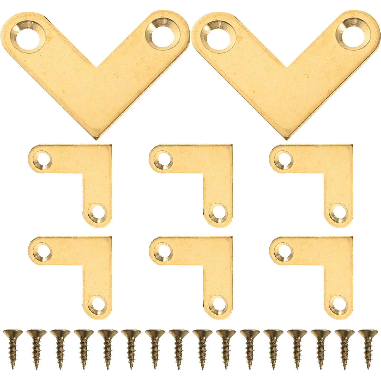 8Pcs Small Copper L Brackets Flat Corner Brace Set Right Angle Support for Wood Furniture Mirror Shelf Cabinet Frame