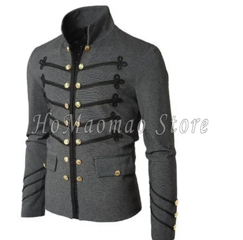 ملابس رجالية من العصور الوسطى ستيامبانك القوطية ، جاكيتات عسكرية ، جاكيت عتيق ، ياقة قائمة ، فستان روك ، معطف بنك كلاسيكي