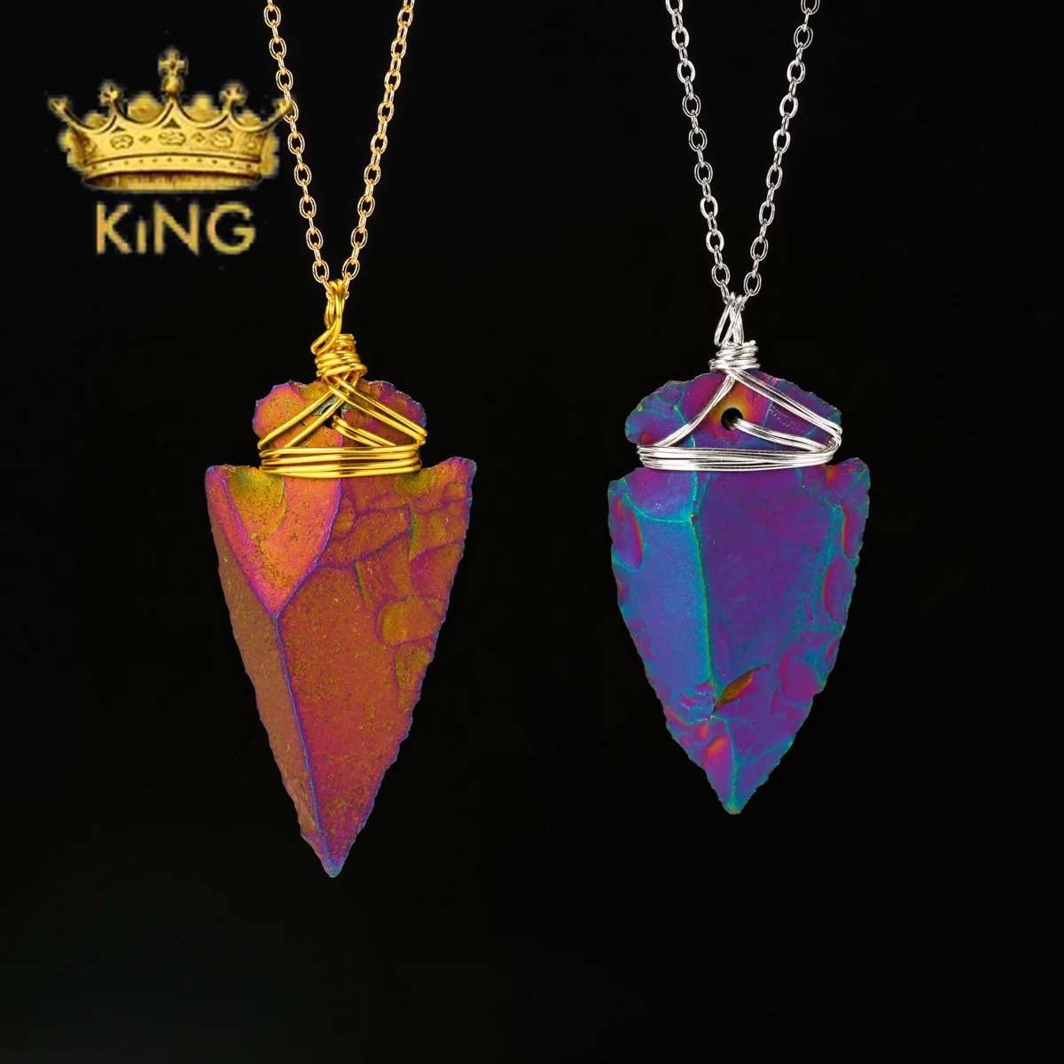 Natural Agate Titanium Color Stone Arrow Pendant Necklace with Silver/Gold Wire Wrapped Handmade Jewelry image 3