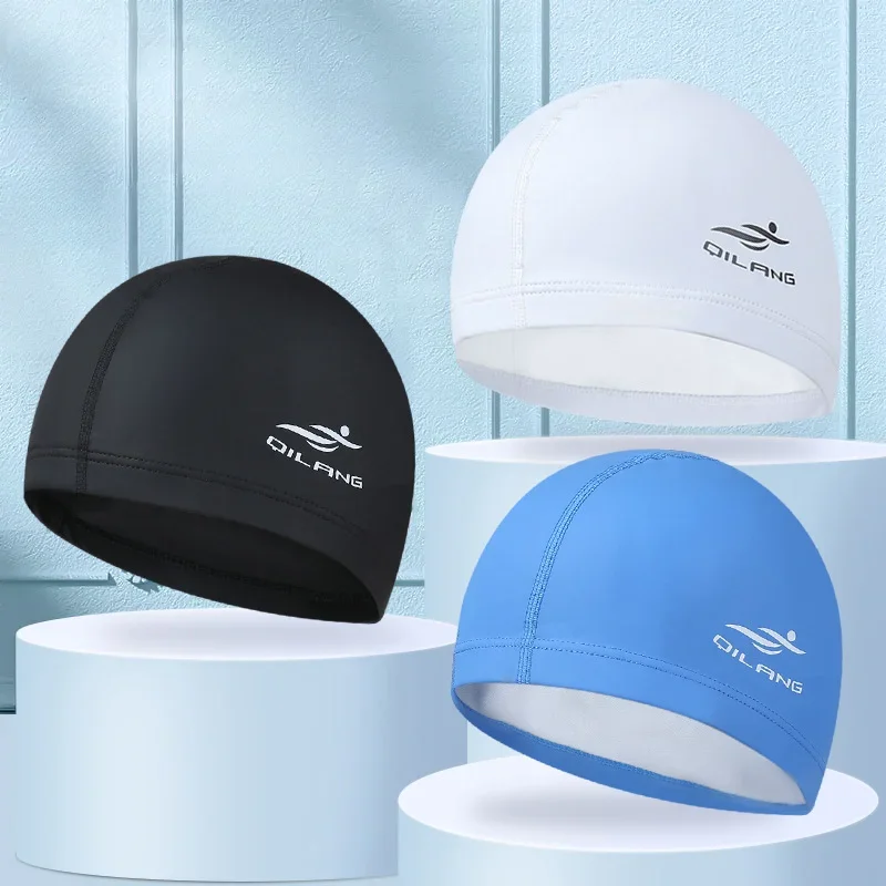 

Шапочки для плавания для женщин и мужчин, универсальные длинные волосы, защита ушей, шапочки для плавания, водонепроницаемая шапочка из искусственной кожи с буквенным принтом, аксессуары для бассейна