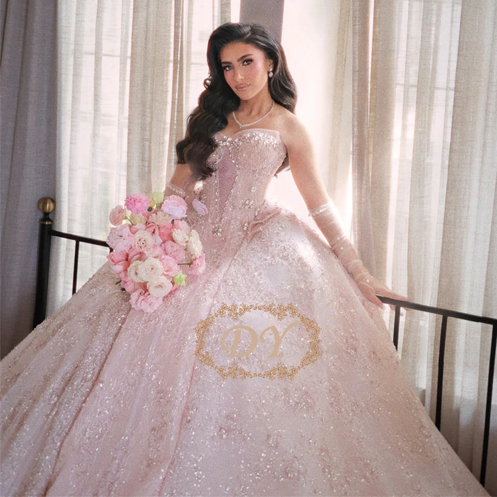 DY Luxury Lace Crystals Pink Wedding Dress Sweetheart Neck 2026 Women's Bridal Gown Customized Quinceanera Dress