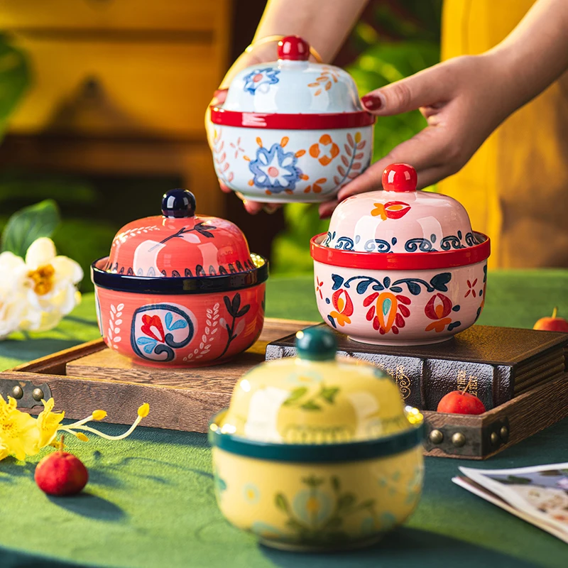 Ceramic Underglaze Color Pastoral Secret Language Stew Cup Home Fresh and Exquisite Personality-golden
