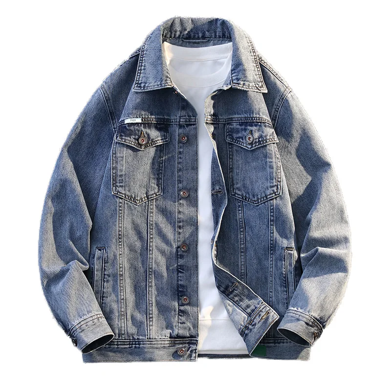 Trendy Men's Denim Jacket Solid Color Cotton Breathable Casual Style Denim Jacket for Spring and Autumn Comfortable Men's Top