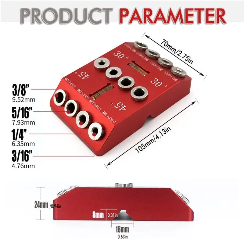 دليل الحفر مع مستوى الفقاعات لأعمال النجارة - يتضمن 30/45/90 ° فتحات مستقيمة/زاوية في 4 أحجام للحفر #6