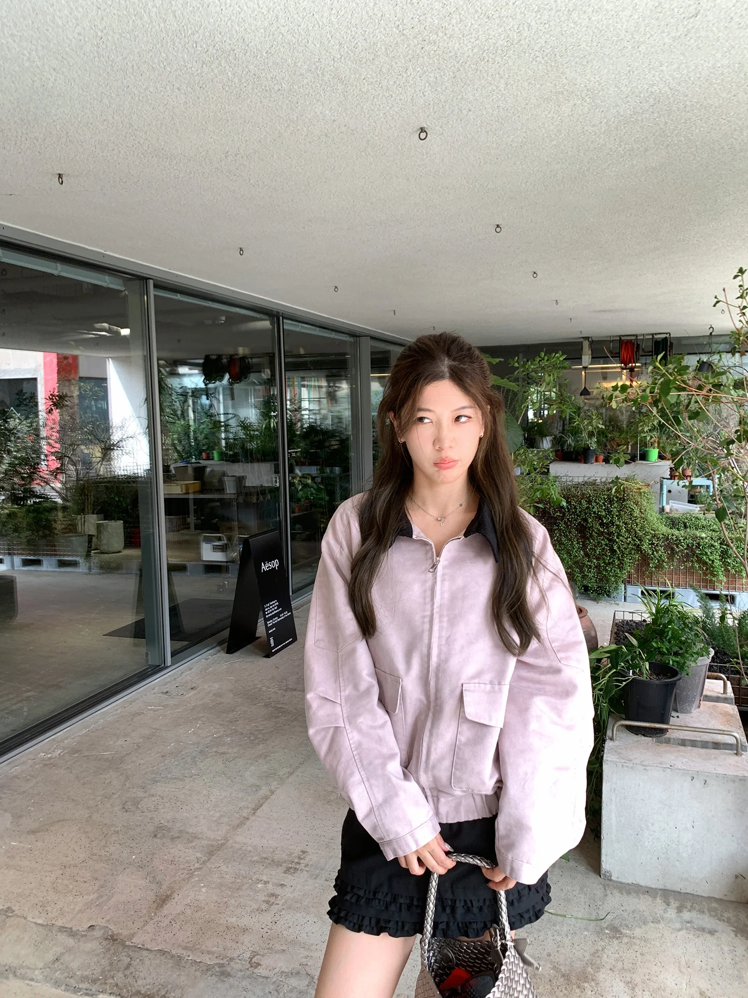 Anline ed Purple Suede Jaet ort Casual Sle Stand Collar Women's Leather Coat Commute Sle Long Sve Zipper