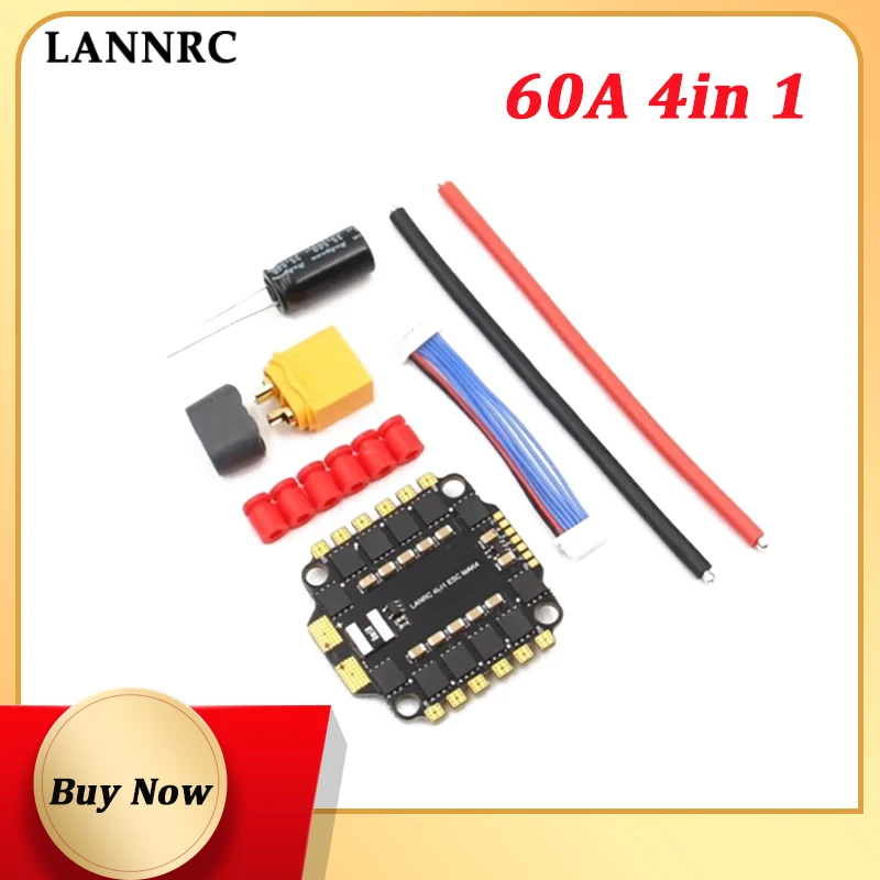 

LANNRC 60A Mini 4in 1 BLHeli_S ESC 2~6S Lipo 30.5mm mounting hole Support DSHOT600 protocol suitbale for FPV Traversing Drones